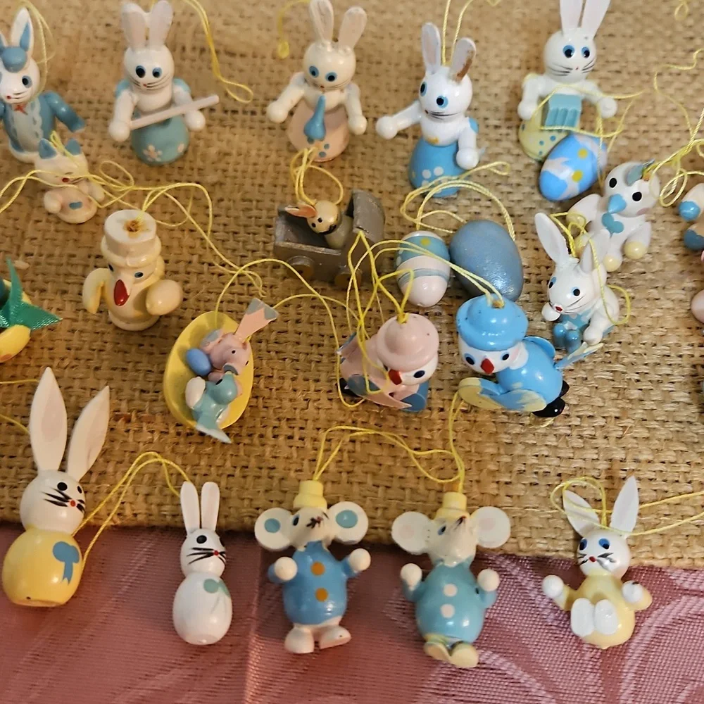 67 Vintage Hobby Lobby Mini  Easter Bunny & Egg Painted Wood Ornaments - Picture 3 of 10